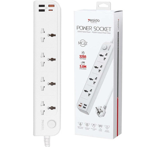 چندراهی برق یسیدو مدل MC20 با ۴ پریز و USB